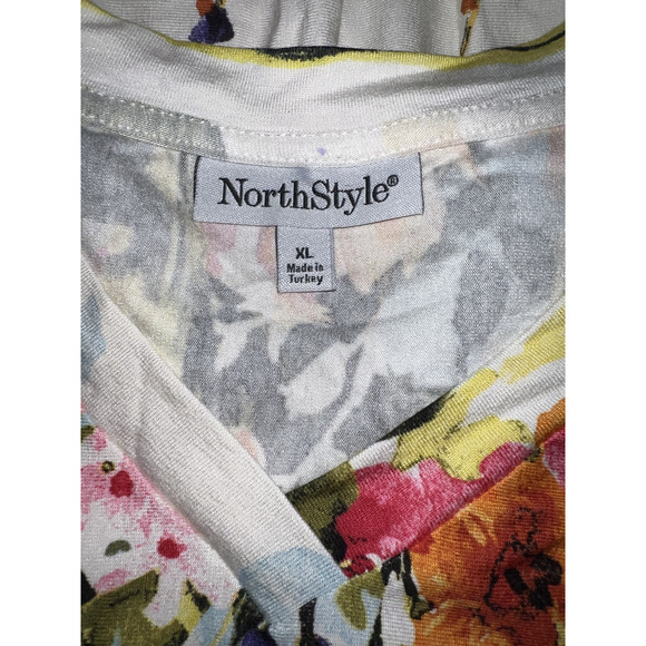 NorthStyle Top Size XL Colorful Floral V-neck Stretch Viscose 3/4 Slv Pullover - Picture 8 of 10